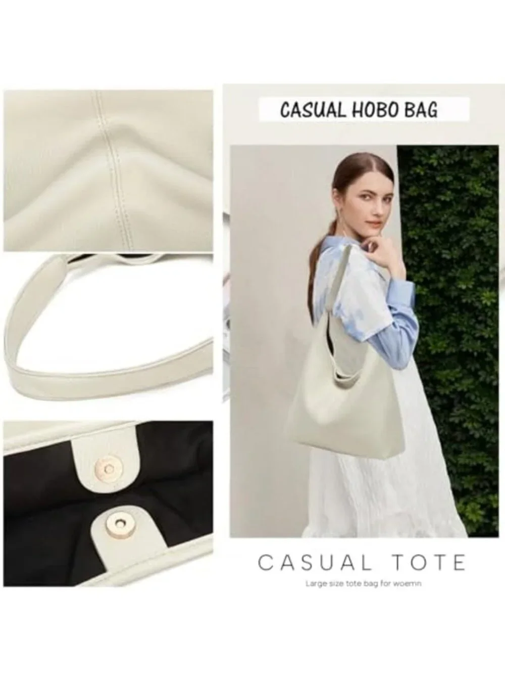 Soft Slouchy Hobo Tote Bag for Women - Stylish PU Leather Shoulder Purse for